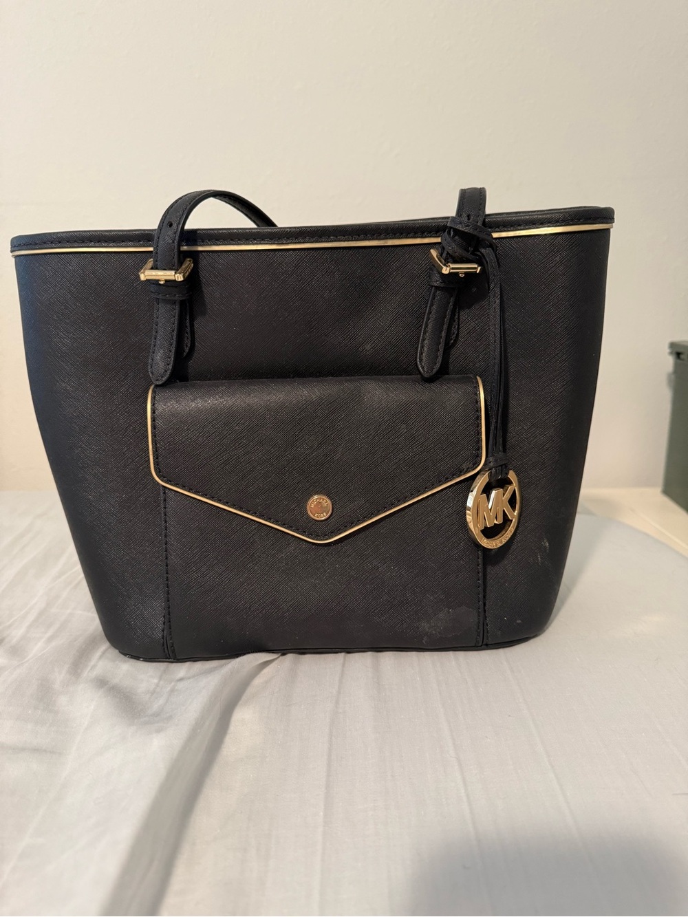 Michael Kors Black Saffiano Tote with Gold Hardware